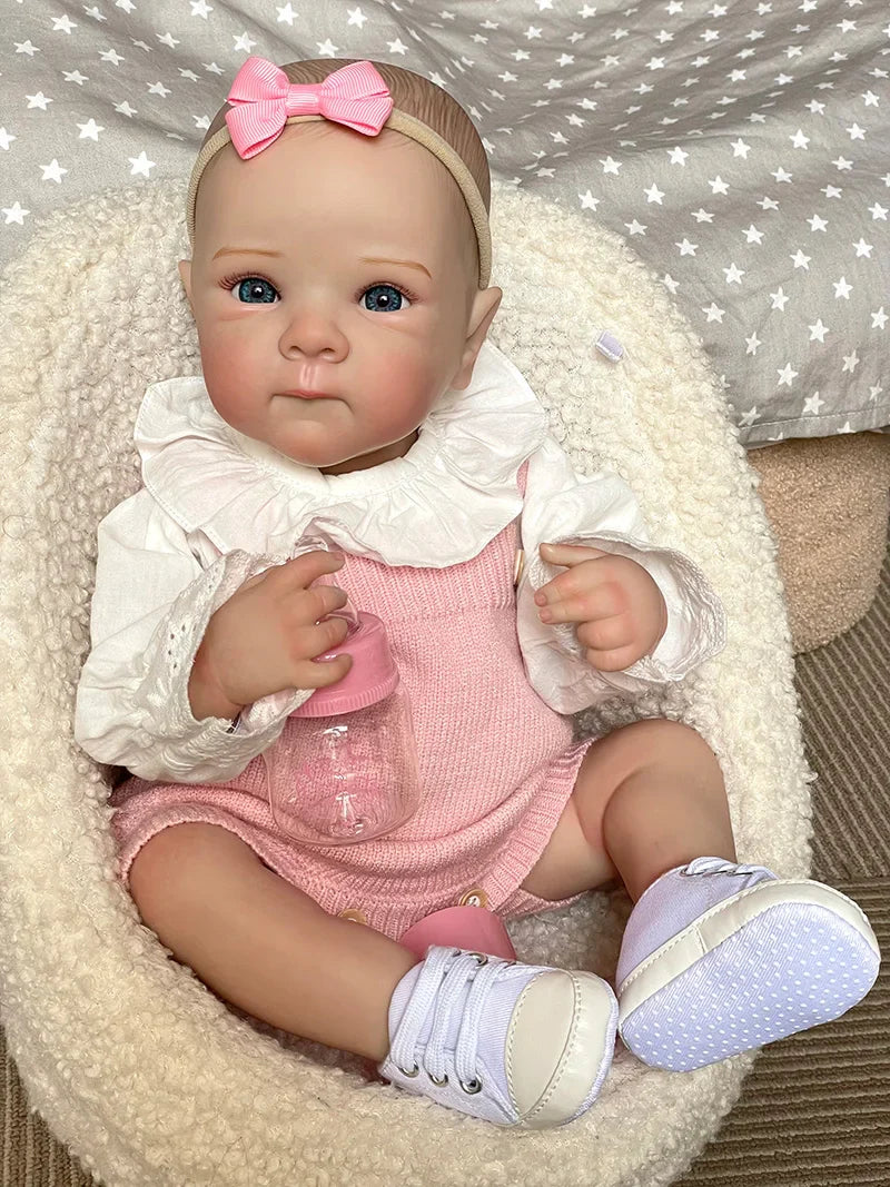 Elina – 20-Inch Adorable Reborn Baby Doll with Blue Eyes & Pink Knitted Outfit