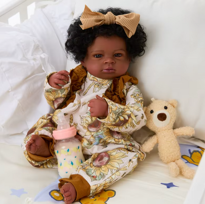 Lanny: 20-Inch African American Reborn Baby Doll with Hand-Rooted Hair – A Cherished Companion