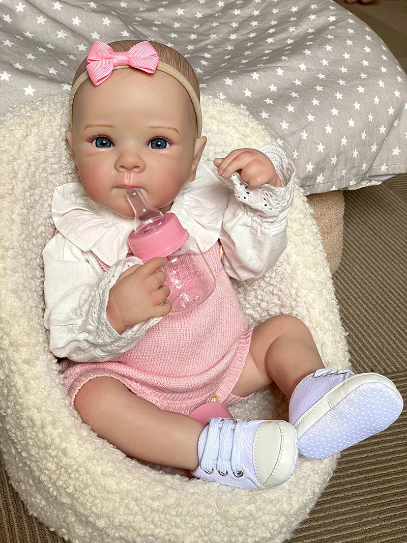 Elina – 20-Inch Adorable Reborn Baby Doll with Blue Eyes & Pink Knitted Outfit