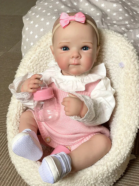 Elina – 20-Inch Adorable Reborn Baby Doll with Blue Eyes & Pink Knitted Outfit